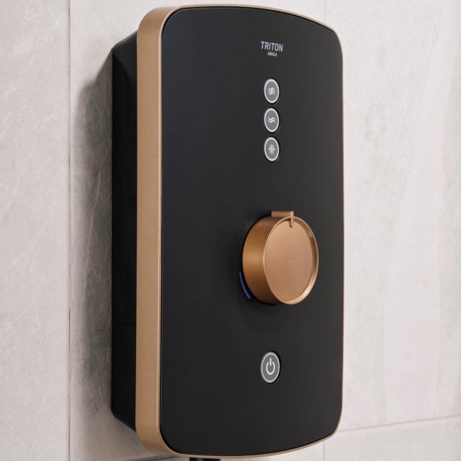 Triton Amala Metallic 8.5kW Black Electric Shower with Brushed Copper Push Button