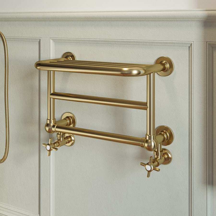 GRADE A2 - Brass Traditional Heated Towel Shelf Radiator 350 x 550mm- Regent