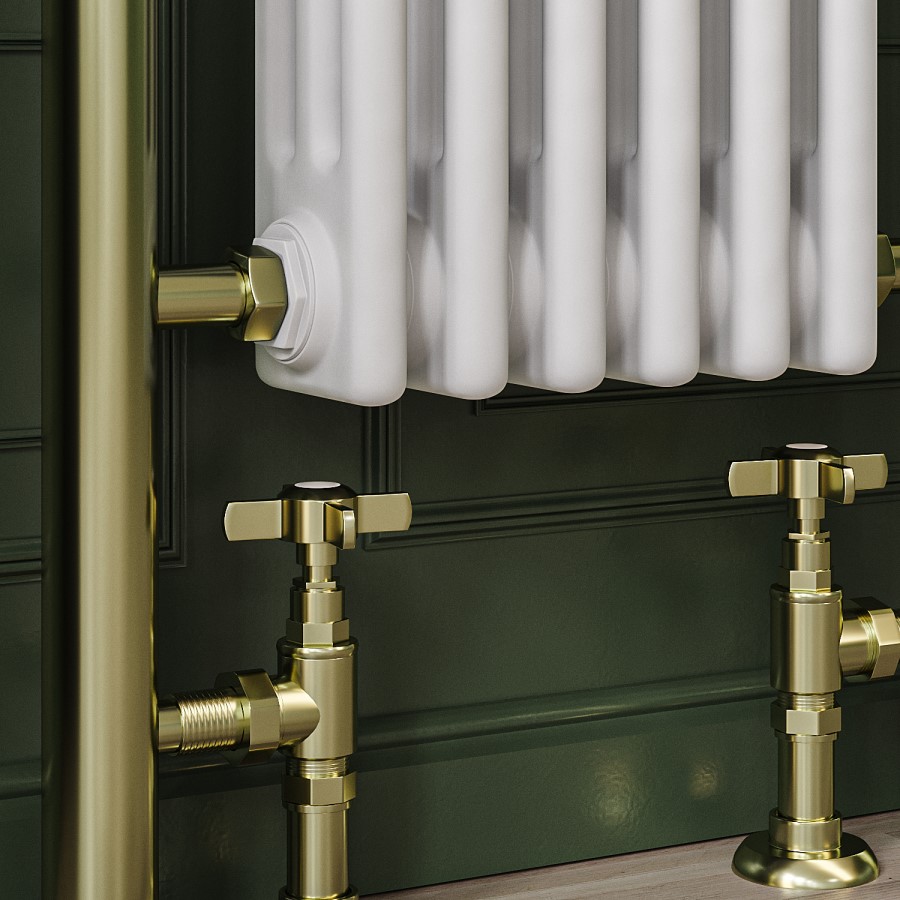 GRADE A1 - White and Brass Vertical Traditional Column Radiator 1600 x 480mm- Regent