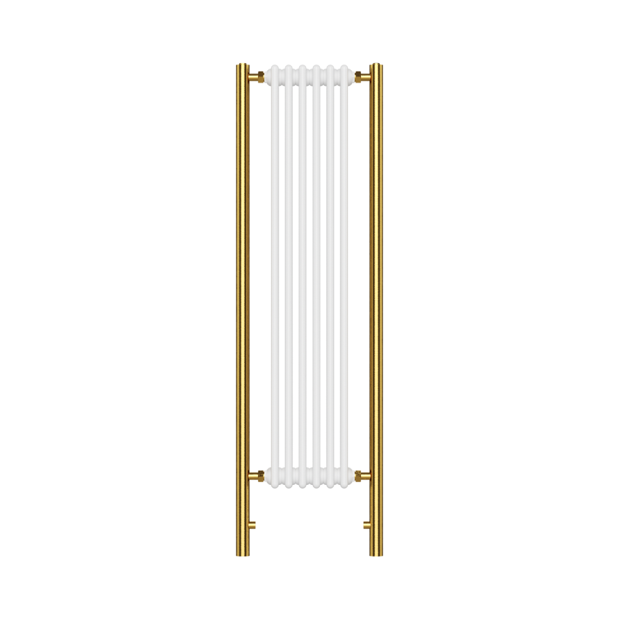 GRADE A1 - White and Brass Vertical Traditional Column Radiator 1600 x 480mm- Regent