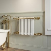 White and Brass Traditional Column Radiator with Towel Rail 510 x 740mm - Regent