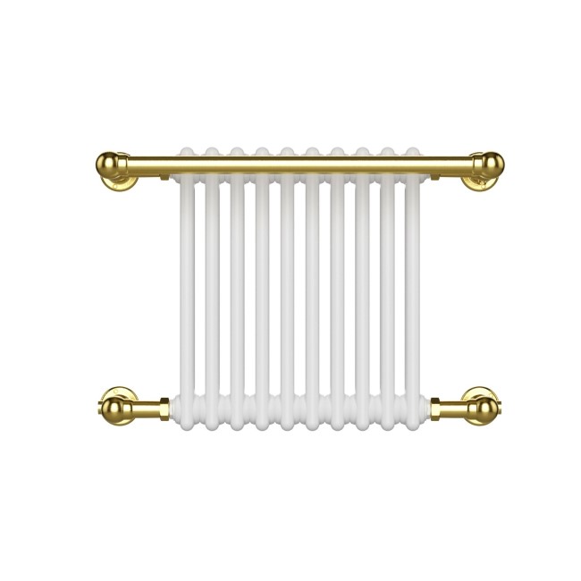 White and Brass Traditional Column Radiator with Towel Rail 510 x 740mm - Regent