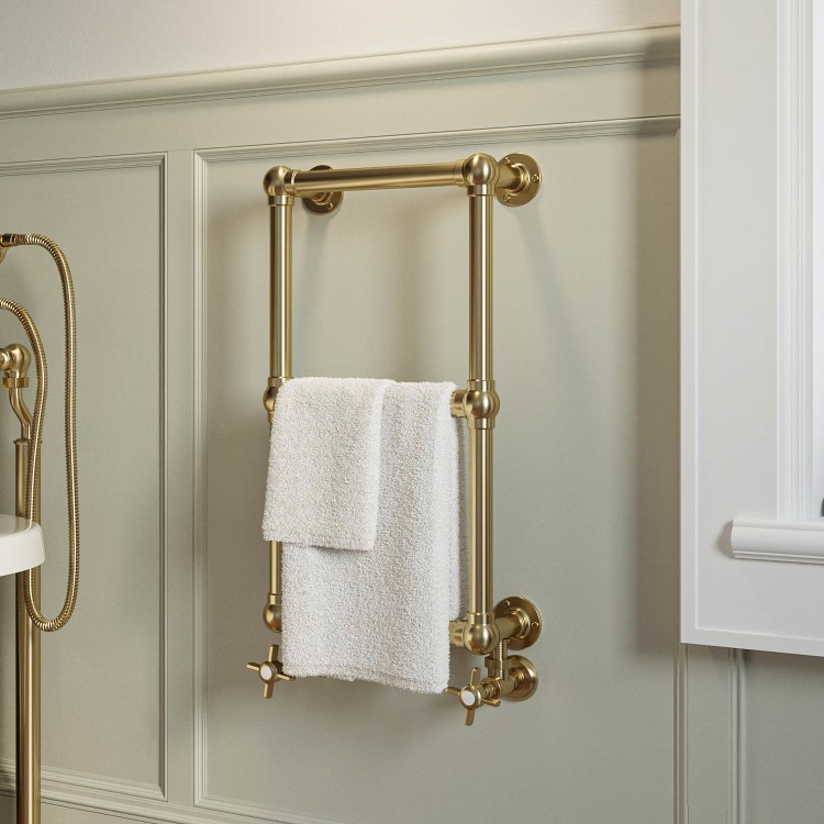 GRADE A2 - Brass Vertical Traditional Towel Radiator 700 x 400mm - Regent