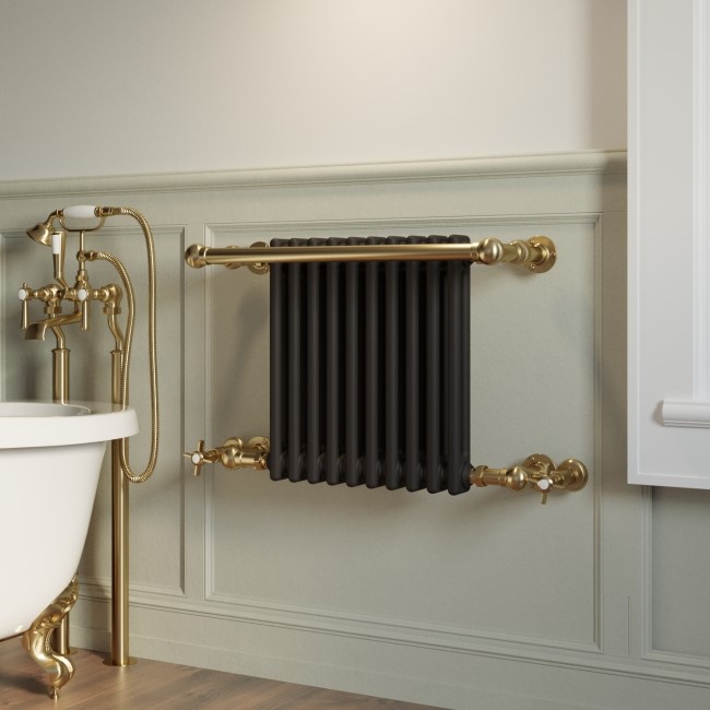 Black and Brass Traditional Column Radiator with Towel Rail 510 x 740mm - Regent