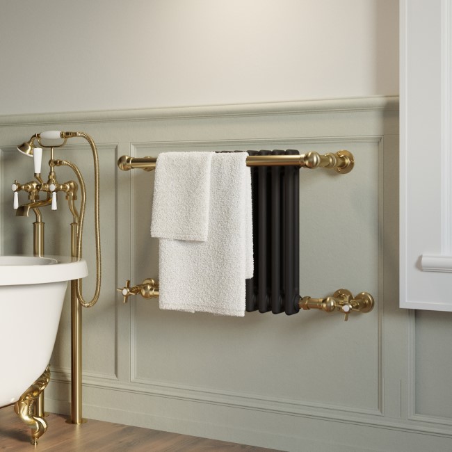 Black and Brass Traditional Column Radiator with Towel Rail 510 x 740mm - Regent