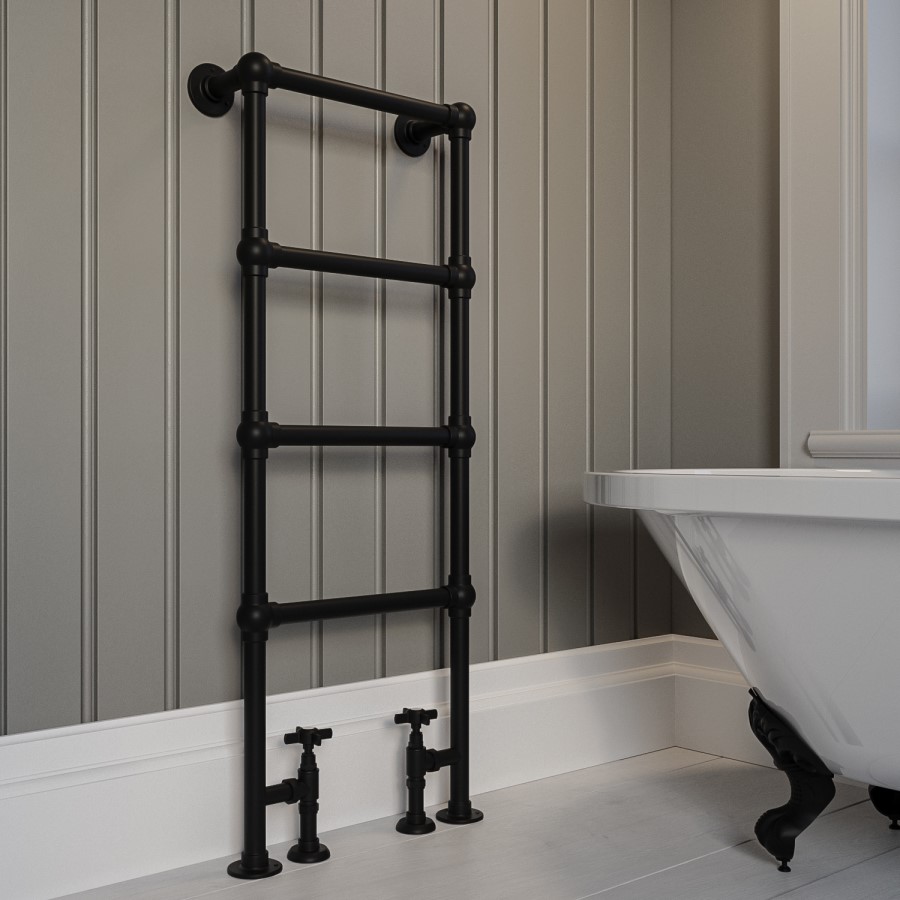 GRADE A2 - Black Vertical Traditional Towel Rail Radiator 1200 x 479mm - Regent