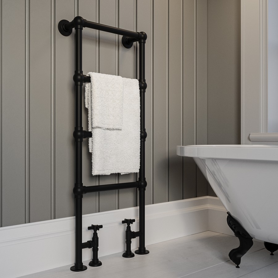 GRADE A2 - Black Vertical Traditional Towel Rail Radiator 1200 x 479mm - Regent