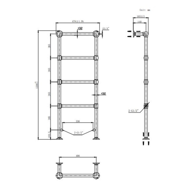 GRADE A1 - Black Vertical Traditional Towel Rail Radiator 1200 x 479mm - Regent