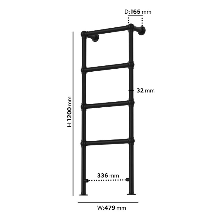 GRADE A2 - Black Vertical Traditional Towel Rail Radiator 1200 x 479mm - Regent