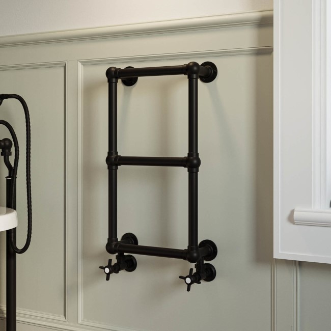 Black Vertical Traditional Towel Radiator 700 x 400mm - Regent