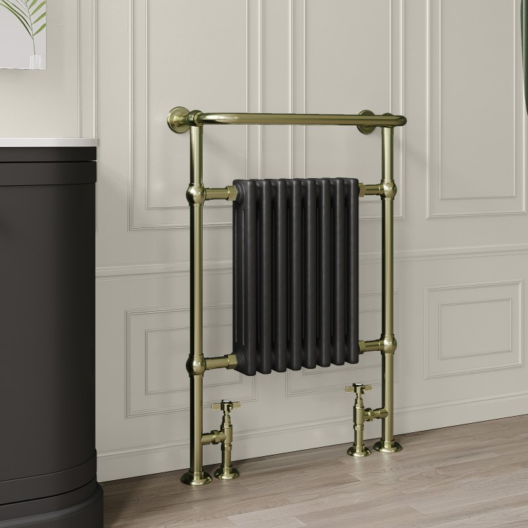 GRADE A1 - Black and Brass Traditional Column Radiator with Towel Rail 952 x 659mm - Regent