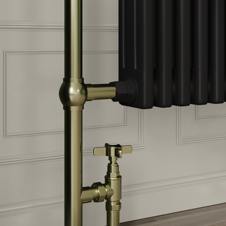 GRADE A1 - Black and Brass Traditional Column Radiator with Towel Rail 952 x 659mm - Regent