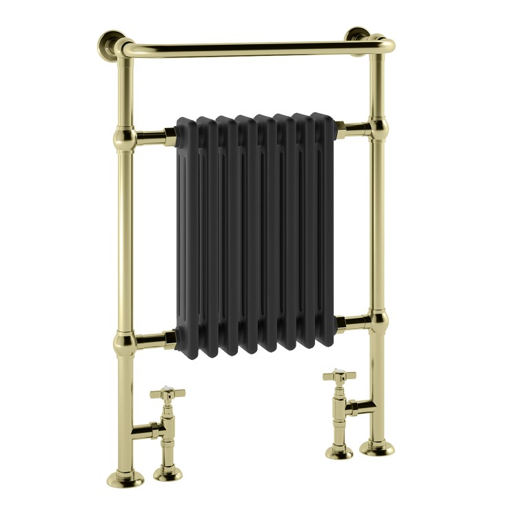 GRADE A1 - Black and Brass Traditional Column Radiator with Towel Rail 952 x 659mm - Regent