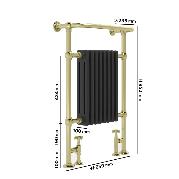 GRADE A1 - Black and Brass Traditional Column Radiator with Towel Rail 952 x 659mm - Regent