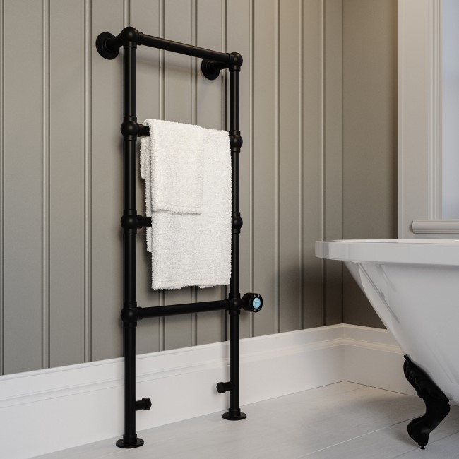 Black Vertical Electric Towel Radiator 1200 x 479mm - Regent