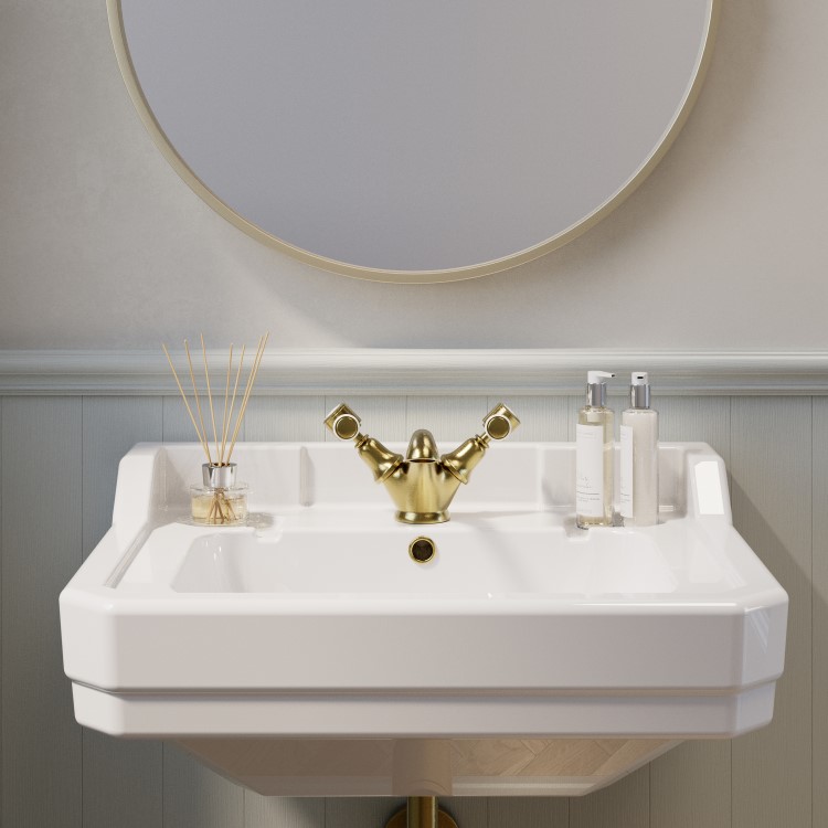 GRADE A1 - White Wall Hung Basin with 1 Tap Hole 570mm - Ripley