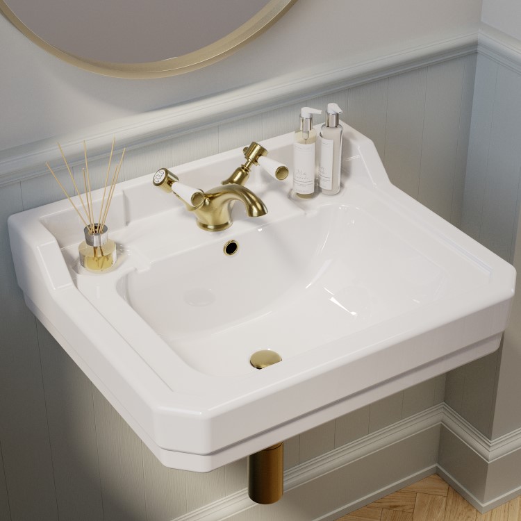 GRADE A1 - White Wall Hung Basin with 1 Tap Hole 570mm - Ripley