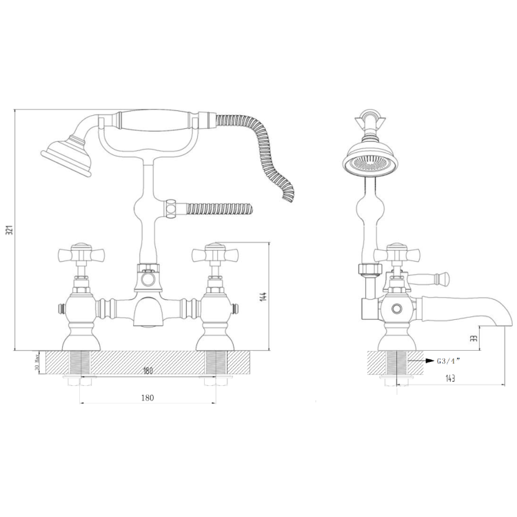 Chrome Traditional Bath Shower Mixer - Ripley