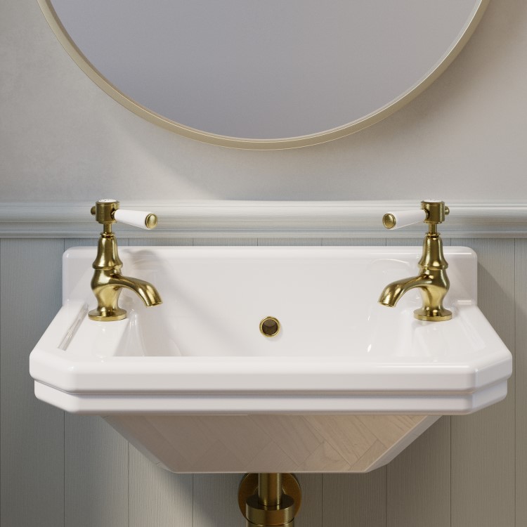 GRADE A1 - White Wall Hung Cloakroom Basin with 2 Tap Holes 506mm - Ripley