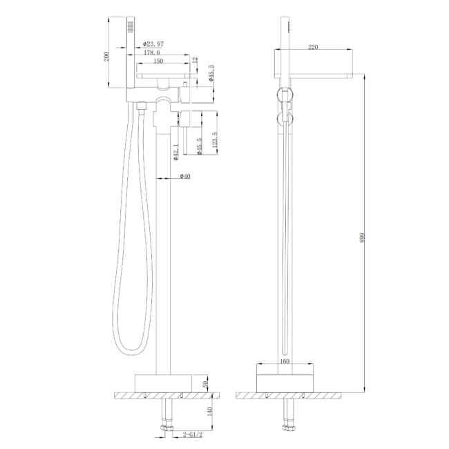 Chrome Freestanding Bath Shower Mixer with Shelf - Savannah