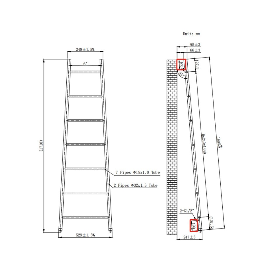 GRADE A1 - Black Heated Towel Rail Radiator 1710 x 529mm - Savannah