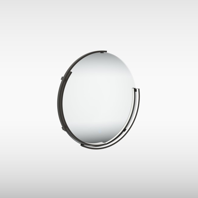 Sensio Aspect Curve Round Black Heated Bathroom Mirror with Lights - 600mm