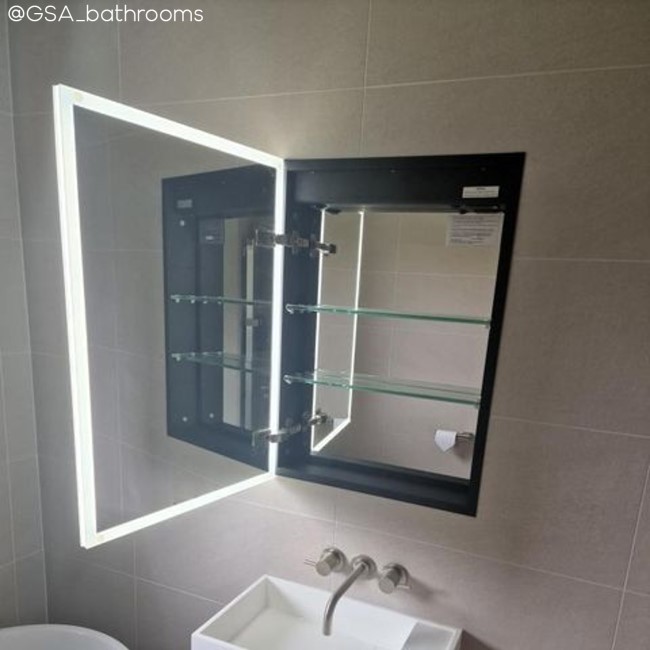 Single Door Sensio Eclipse Recessed Mirrored Bathroom Cabinet with Lights & Shaver Socket 700 x 500mm