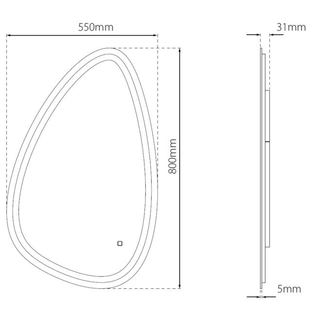 GRADE A1 - Teardrop Back Lit Bathroom Mirror - 550 x 800mm - Sensio Mistral