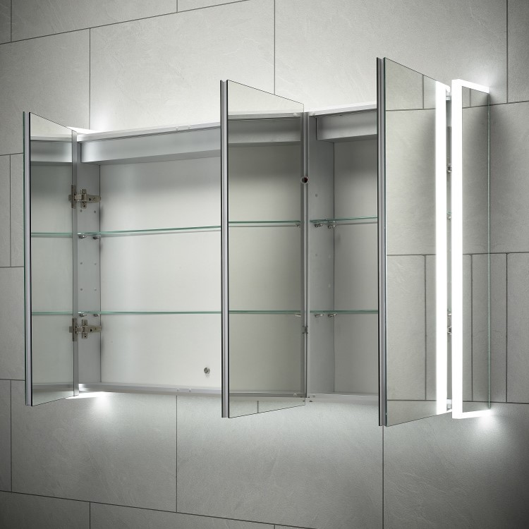 Sensio Ainsley 3 Door Chrome Mirrored Bathroom Cabinet with Lights & Bluetooth Speaker 1200 x 700mm