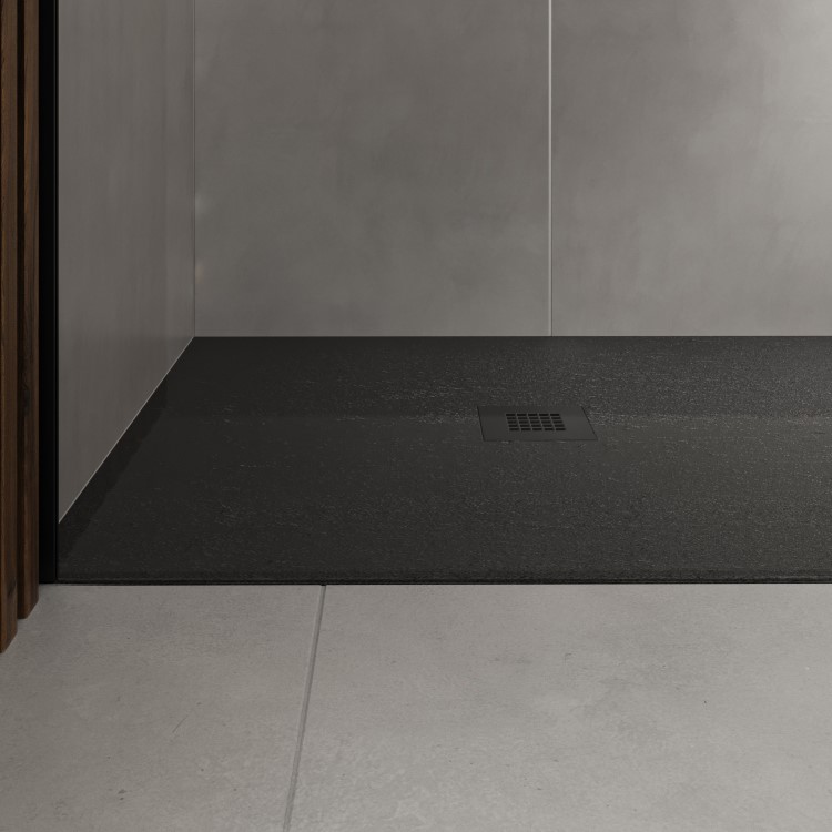 1700x800mm Rectangular Shower Tray with Grate - Black Stone Resin Slate Effect - Sileti