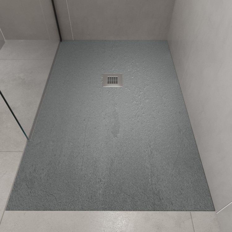 1000x800mm Rectangular Shower Tray with Grate - Grey Stone Resin Slate Effect - Sileti