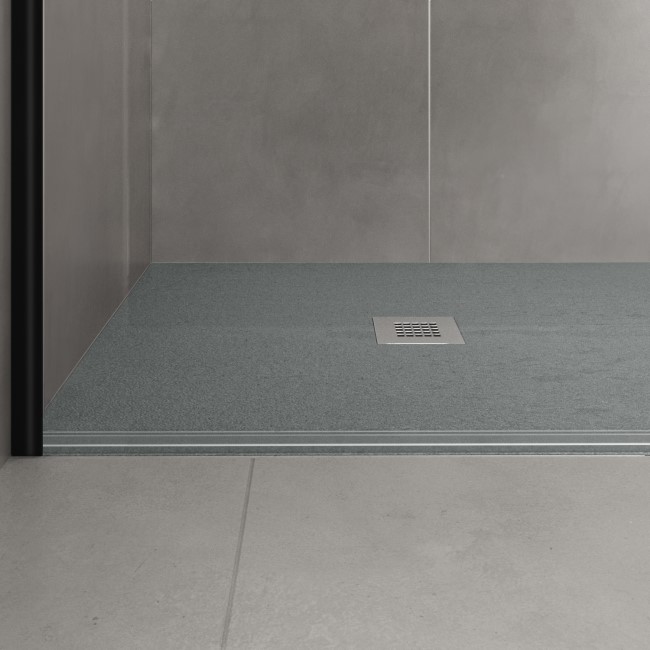 GRADE A1 - 1200x800mm Stone Resin Grey Slate Effect Rectangular Shower Tray with Grate - Siltei