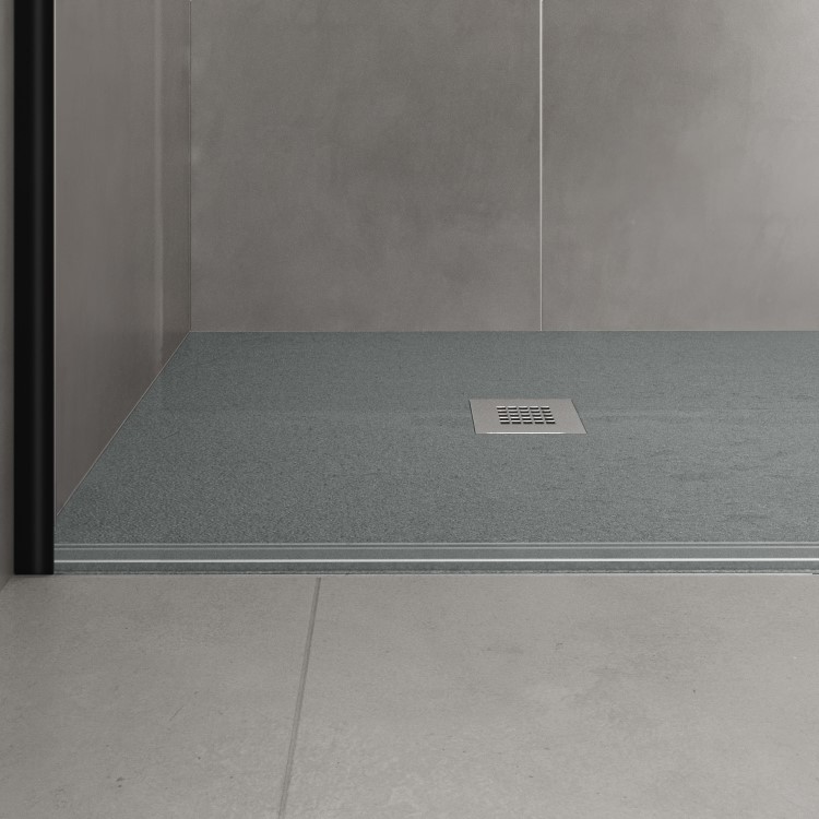 1200x800mm Rectangular Shower Tray with Grate - Grey Stone Resin Slate Effect - Sileti