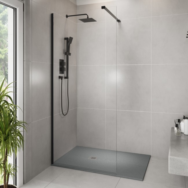 GRADE A1 - 1200x800mm Stone Resin Grey Slate Effect Rectangular Shower Tray with Grate - Siltei