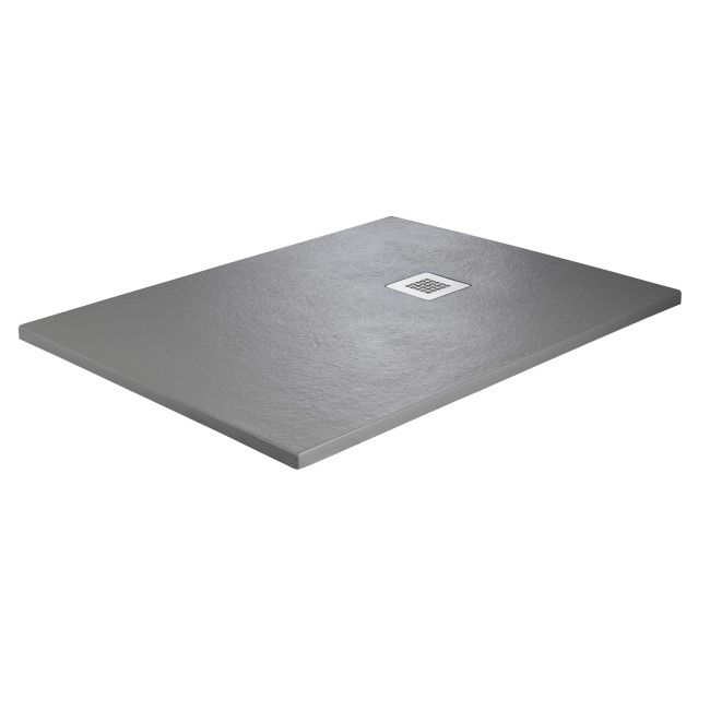 GRADE A1 - 1200x800mm Stone Resin Grey Slate Effect Rectangular Shower Tray with Grate - Siltei