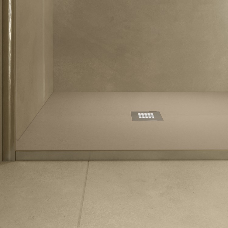 1000x800mm Rectangular Shower Tray with Grate - Cream Stone Resin Slate Effect - Sileti