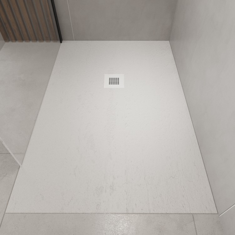 GRADE A2 - 1700x800mm Rectangular Shower Tray with Grate - White Stone Resin Slate Effect - Sileti