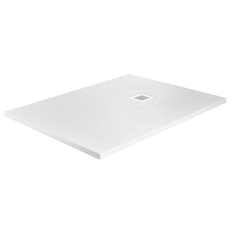 GRADE A2 - 1700x800mm Rectangular Shower Tray with Grate - White Stone Resin Slate Effect - Sileti