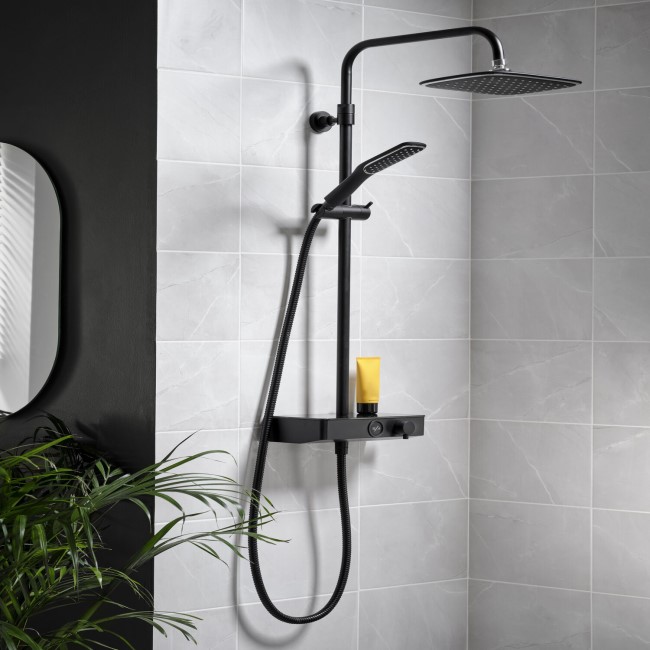 Triton Push Button Bar Diverter Thermostatic Mixer Shower Set - Black