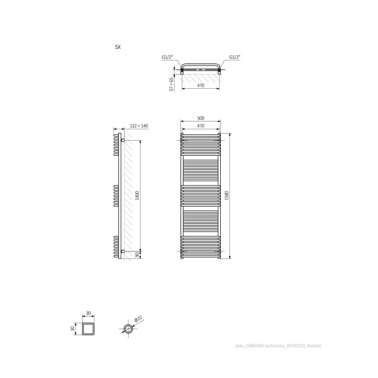 Soft White Curved Vertical Bathroom Towel Radiator 1580 x 500mm