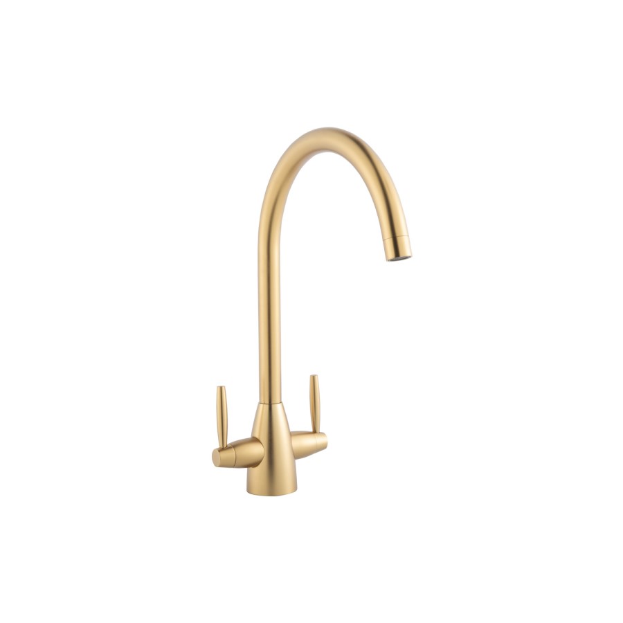 GRADE A2 - Brass Twin Lever Monobloc Kitchen Sink Mixer Tap - Enza Tamara