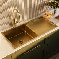 Single Bowl Brushed Brass Inset Stainless Steel Kitchen Sink- Enza Tamara