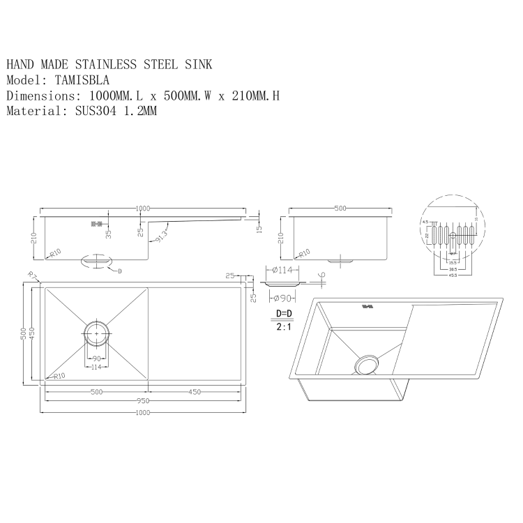 Single Bowl Black Inset Stainless Steel Kitchen Sink- Enza Tamara