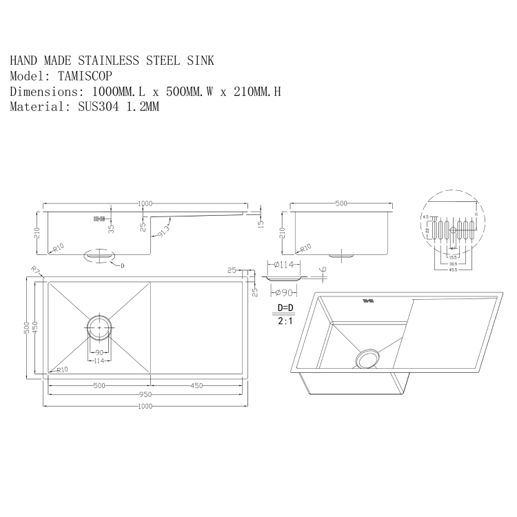 Single Bowl Copper Inset Stainless Steel Kitchen Sink- Enza Tamara