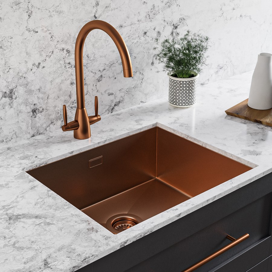 GRADE A1 - Single Bowl Copper Undermount Stainless Steel Kitchen Sink - Enza Tamara