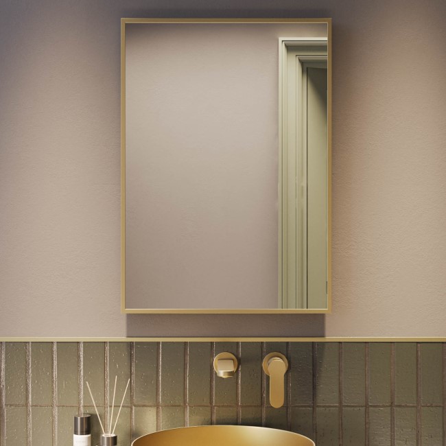 Rectangular Brass Backlit Heated Bathroom Mirror with Lights 500 x 700mm - Taurus