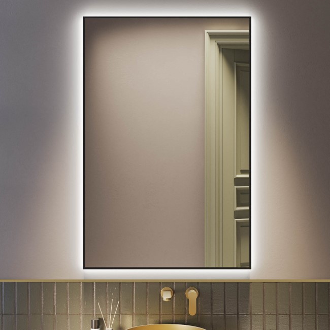 GRADE A1 - Rectangular Black Backlit Heated Bathroom Mirror with Lights 1200 x 800mm - Taurus