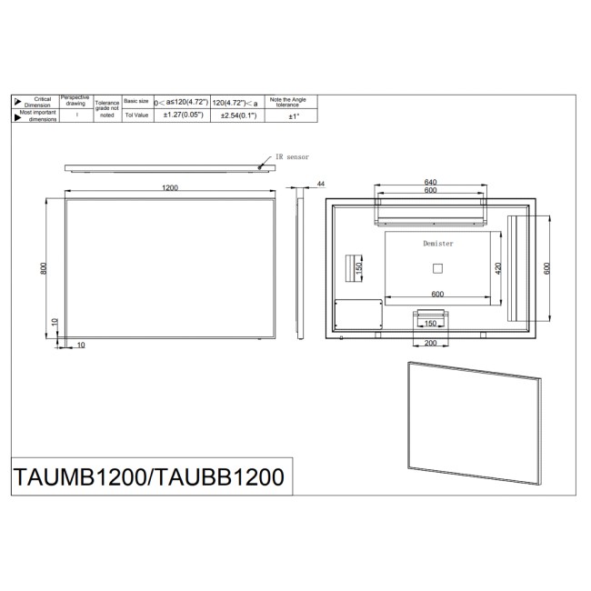 GRADE A1 - Rectangular Black Backlit Heated Bathroom Mirror with Lights 1200 x 800mm - Taurus