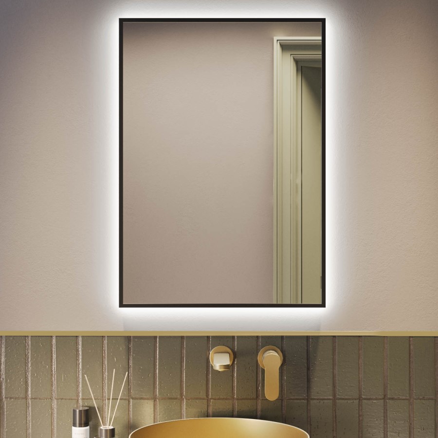 GRADE A1 - Rectangular Black Backlit LED Heated Bathroom Mirror 500 x 700mm -Taurus 