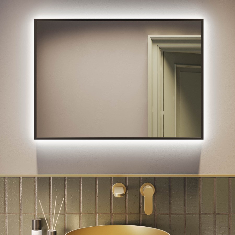 Rectangular Black Backlit Heated Bathroom Mirror with Lights 500 x 700mm - Taurus